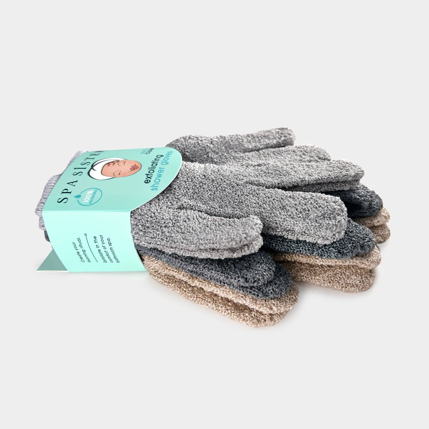 Exfoliating Shower Gloves - Three Pairs: GREY / CHARCOAL / BEIGE