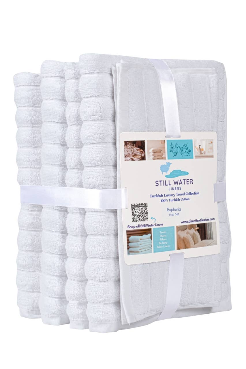 Euphoria Luxury 6-Piece Turkish Cotton Towel Set - White: White / Case of 1X Set