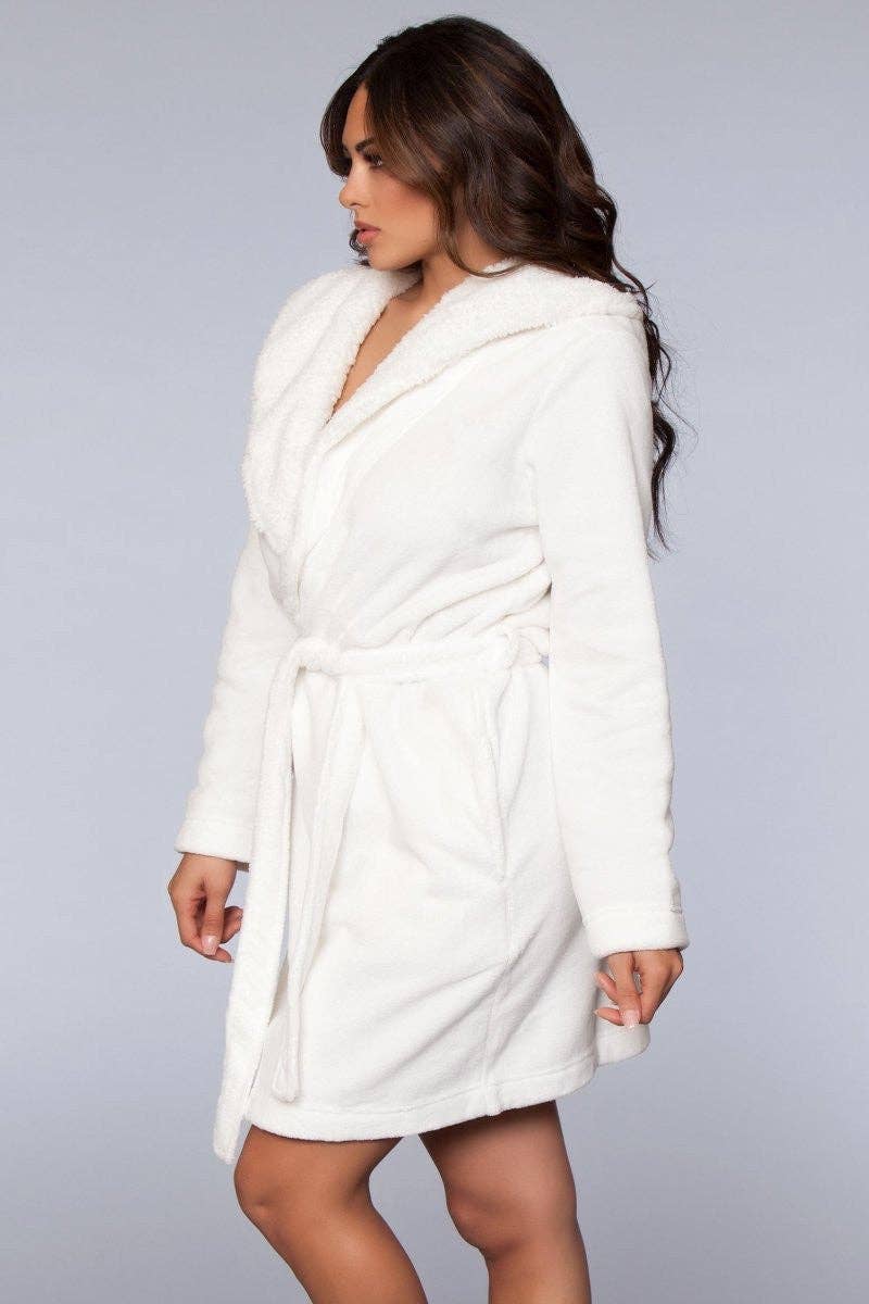 Plush Fleece Robe: WHITE S/M