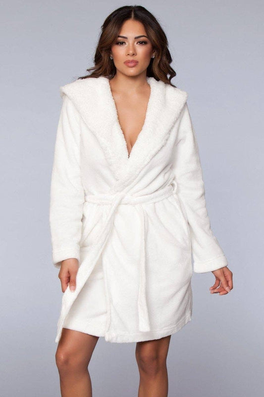 Plush Fleece Robe: WHITE S/M