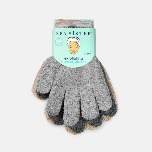 Exfoliating Shower Gloves - Three Pairs: GREY / CHARCOAL / BEIGE
