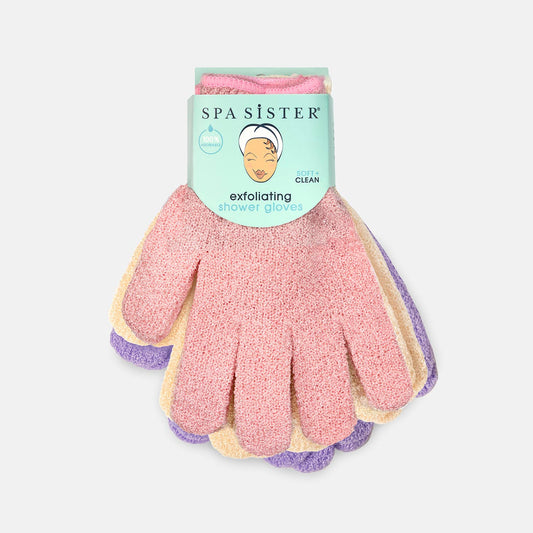 Exfoliating Shower Gloves - Three Pairs: ROSE / CREAM / PURPLE