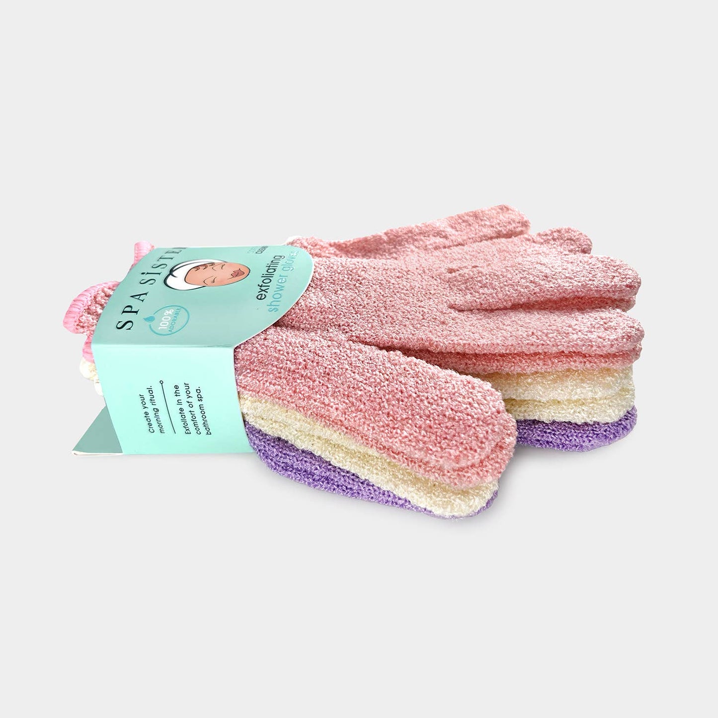 Exfoliating Shower Gloves - Three Pairs: ROSE / CREAM / PURPLE