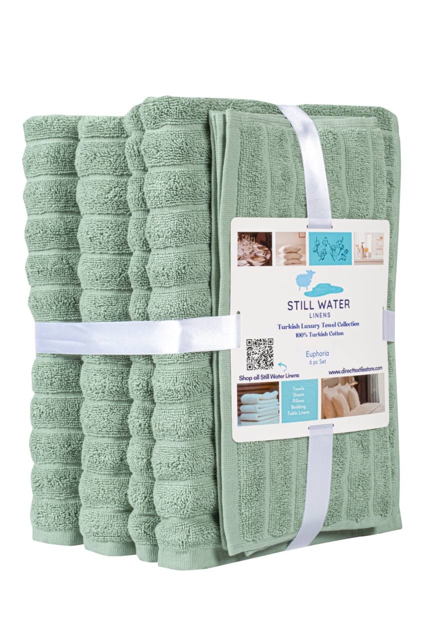 Euphoria Luxury 6-Piece Turkish Cotton Towel Set - Green: Green / Case of 1X Set