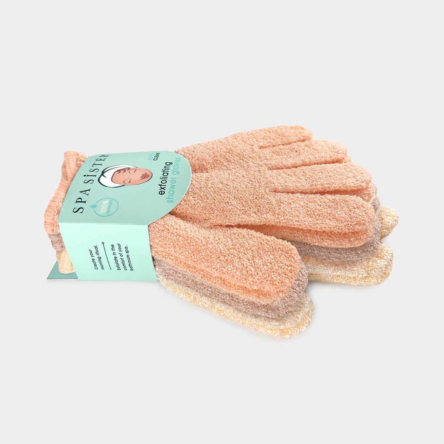 Exfoliating Shower Gloves - Three Pairs: PEACH / BEIGE / CREAM
